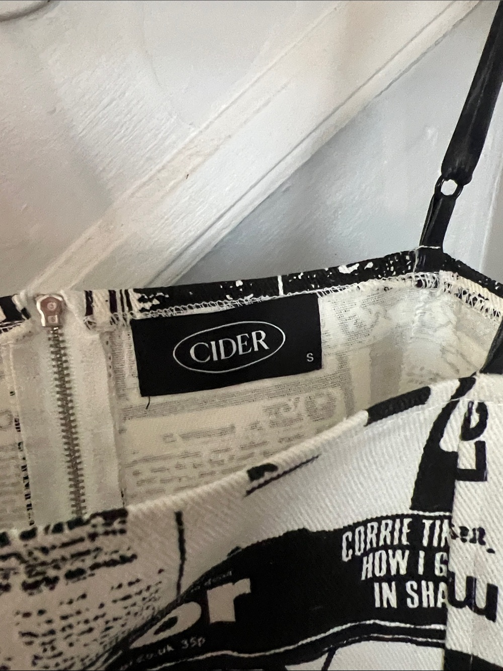 Cider Black & White Newspaper-Print Spaghetti Strap Mini Dress - Picture 3 of 3